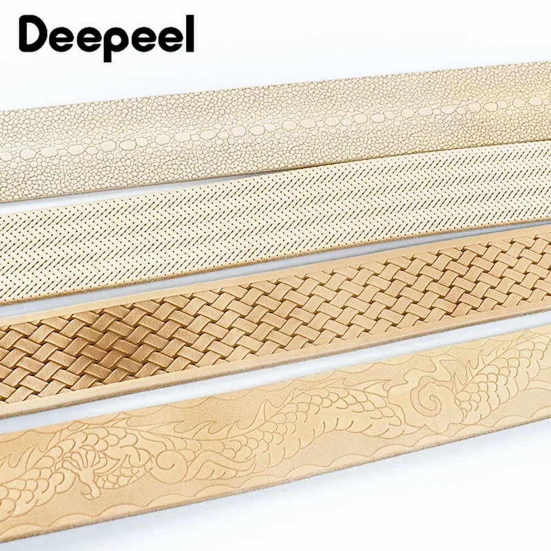 1Pc Deepeel 3.8cm*110/120cm Men\'s First Layer Cowskin Embossed Belt Pin Buckle Band DIY Handmade Crafts Leather Accessories