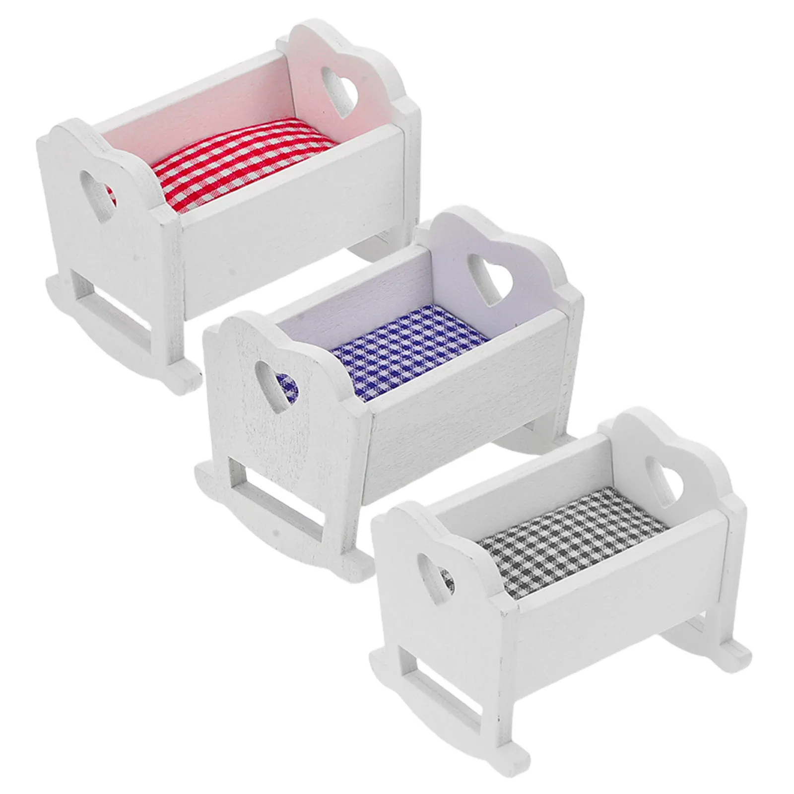 

Набор из 3 миниатюрных кроваток для кукольного домика в масштабе 1:12, мебель для детской спальни, миниатюрные украшения, тонкая детализация, бесшовная тематическая интеграция