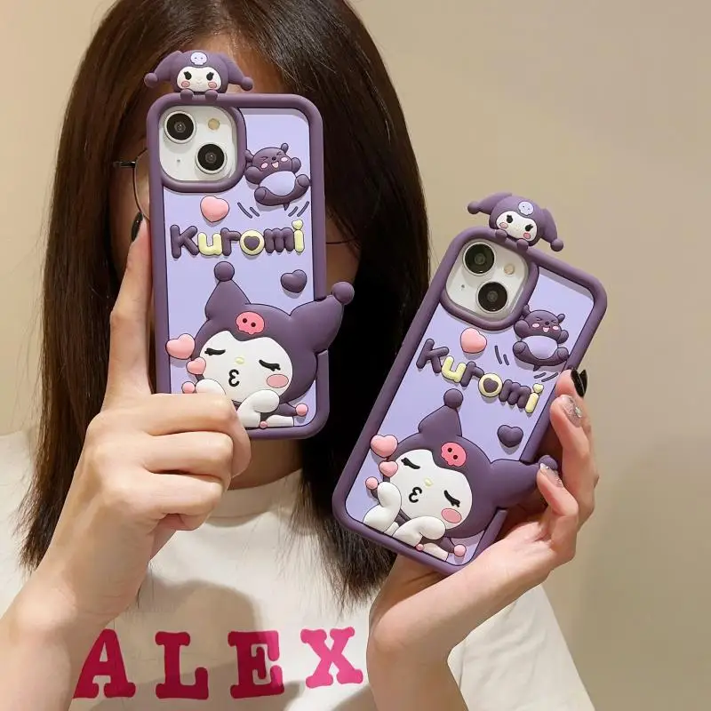 Sanrio Anime Kuromi Phone Case for iPhone 15 14 13 12 Pro Max 11 Cartoon Anti-fall Silicone Mobile Phone Protective Soft Case