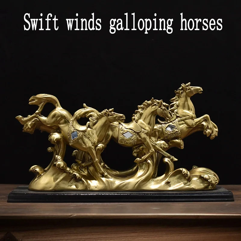 

Luxury Gold Horse Statue Sculpture Crafts Decoration Home Living Room Entrance Office Desktop Wealth Attraction De