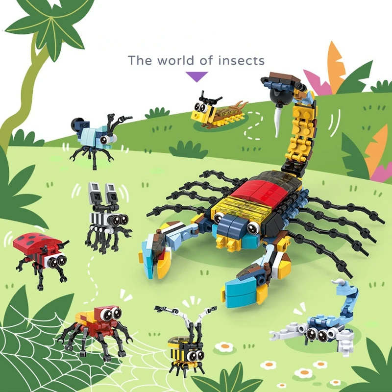 12-in-1 City Creativity Jungle Animals Zoo Insect Spider Dragonfly Ladybug Bee Model Building Blocks Bricks Collectible Toys