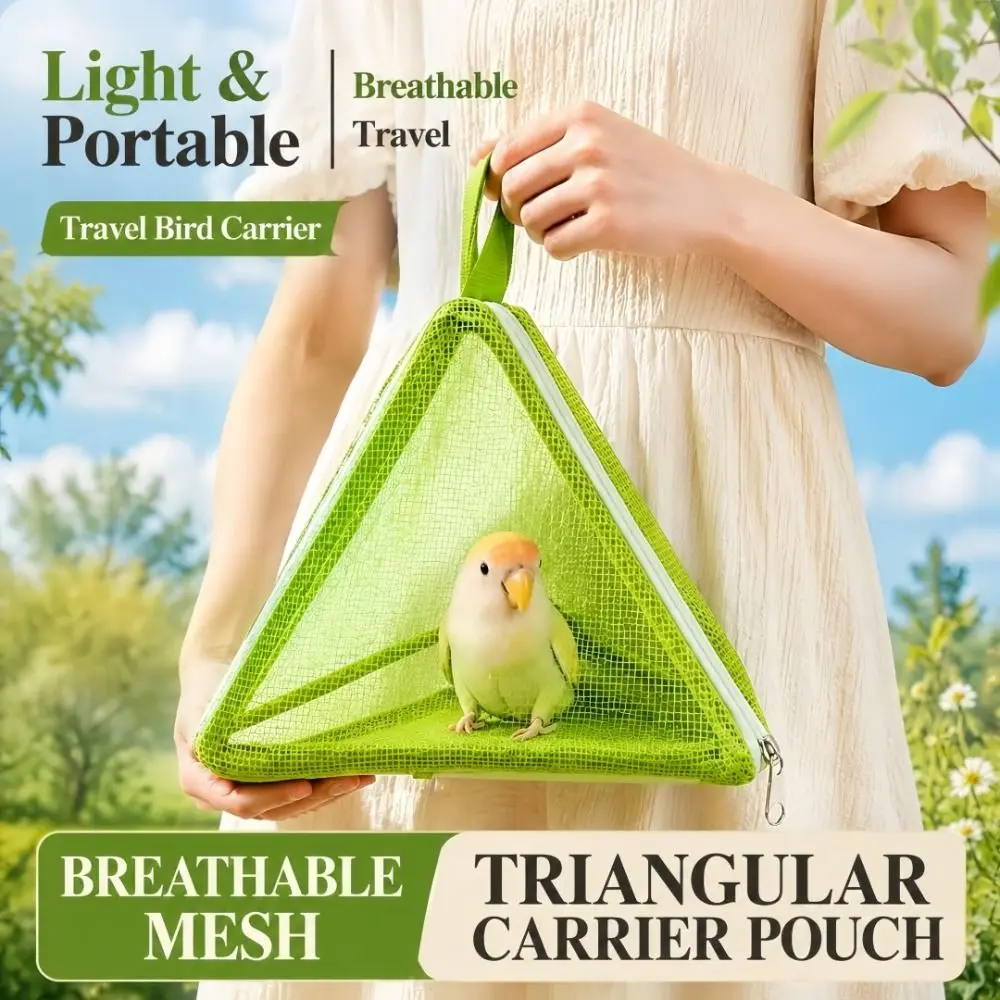 Safe Mesh Bird Outdoor Carrier Triangular Handheld Parrot Carry Bag Zippered Breathable Bird Going Out Pouch Pet Birds