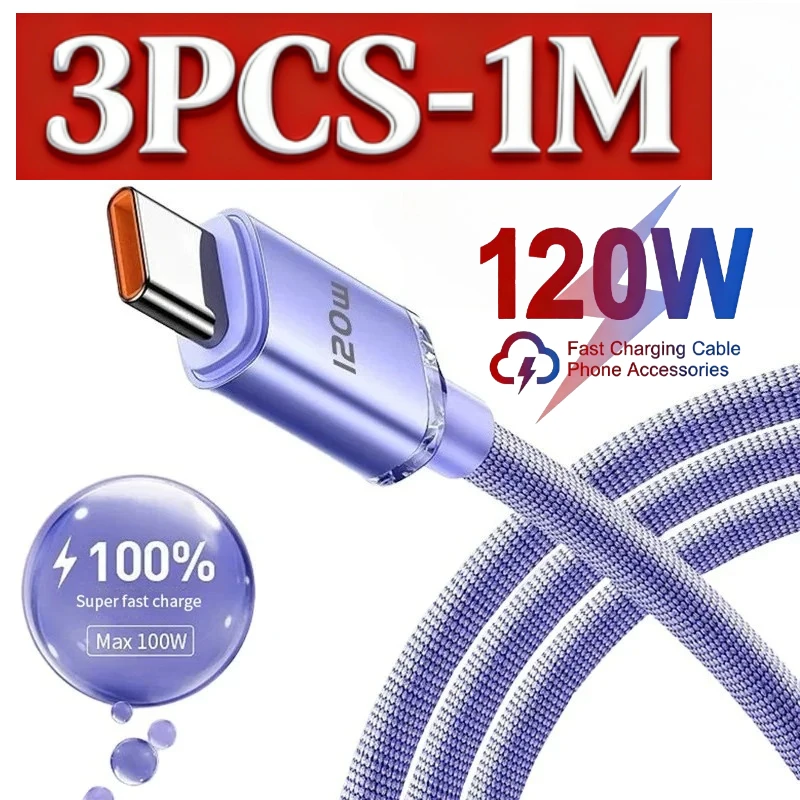 3/2PCS 1M 100W USB Type C Cable Type C To Type C Fast Charging Cord USB C Quick Charge Phone Cables for Samsung Xiaomi Realme