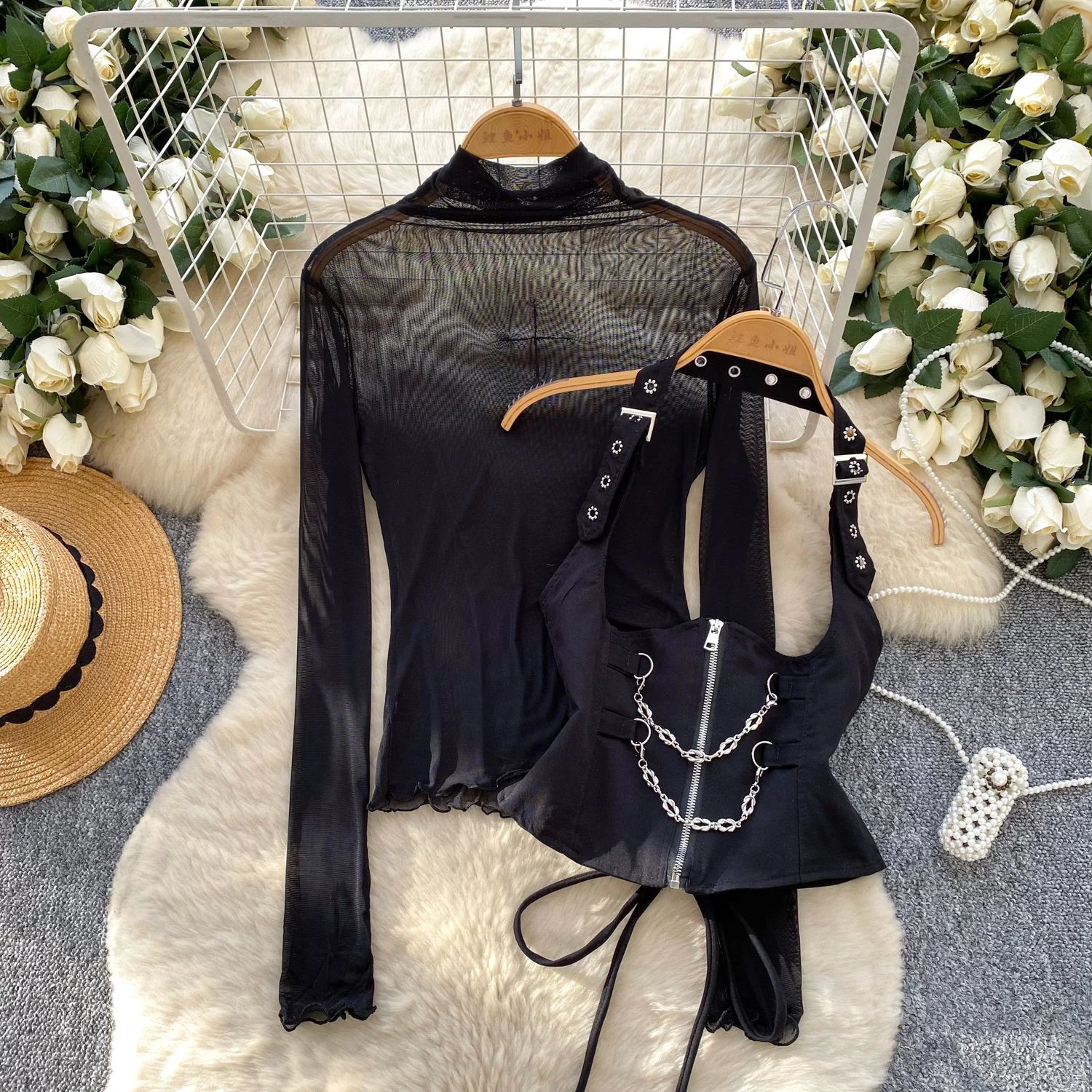 

Женский Y2K Ins Chi, черный комплект из 2 предметов, женский зимний зимний готический панк-хиппи, винтажный костюм, женский фестивальный костюм для вечеринки, ночного клуба, милая уличная одежда