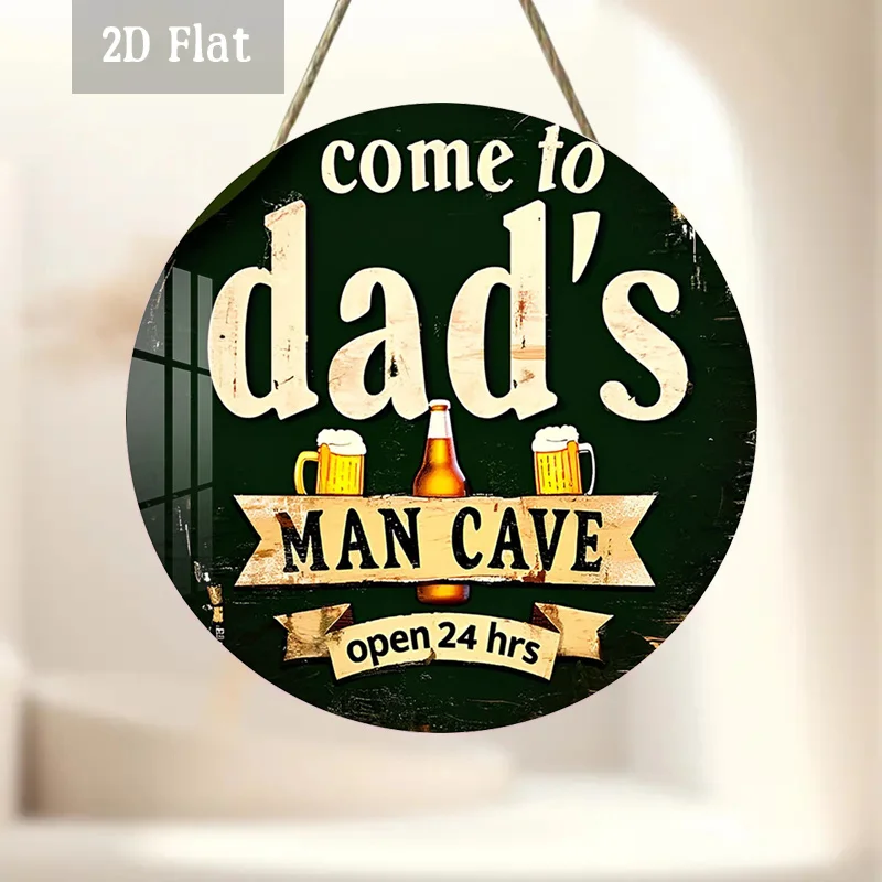 2D Flat, 1pc Retro Dad-Themed Beer Wall Decor - Round Wooden Hanging Sign Suitable for Home, Garage, Cave, Cafe - Vintage Papa D