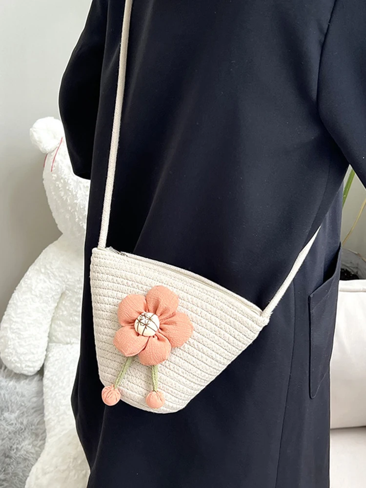 Cute Braided Flowers Bucket Bag Woman Designer Color Contrast Casual Women'S Shoulder Bags Luxury Brands Messenger Bags Female