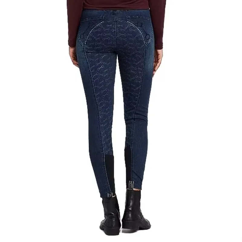 Women's Blue Denim Jodhpurs High-Model Full Seat Silicone Riding Breeches With Knee Covers Training & Competition Tight Jeans