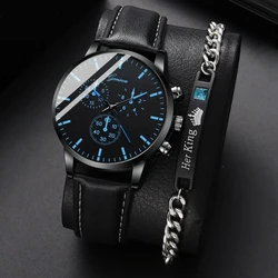 Watch + Bracelet 2023 Minimalist Men's Fashion Ultra Thin Watches Simple Men Business PU Leather Strap Quartz Watch