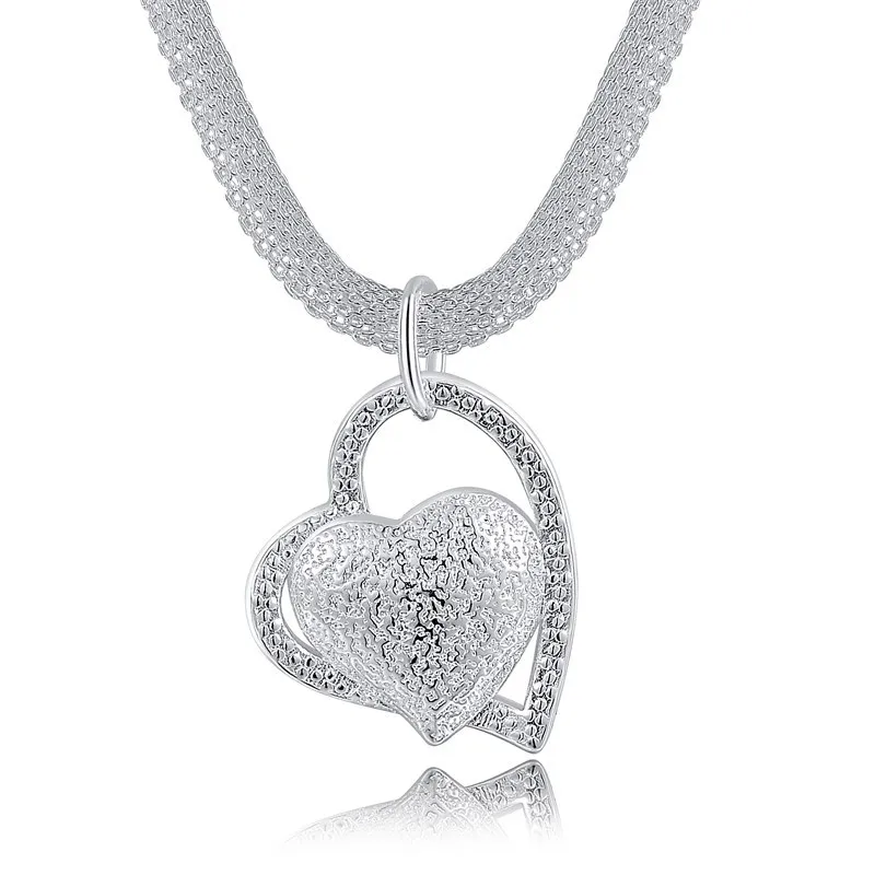 

Net Chain Hanging Heart Necklace Fashion Gorgeous Charm Heart Wedding Lady Love Necklace Noble Luxury Silver Jewelry