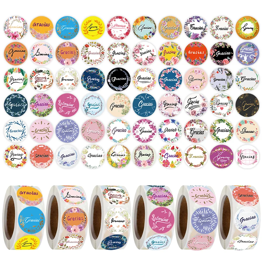 

3000 шт. испанские наклейки «Граки», 6 рулонов самоклеящихся этикеток с цветочным рисунком для подарочных пакетов, конвертов, выпечки, использования на вечеринке