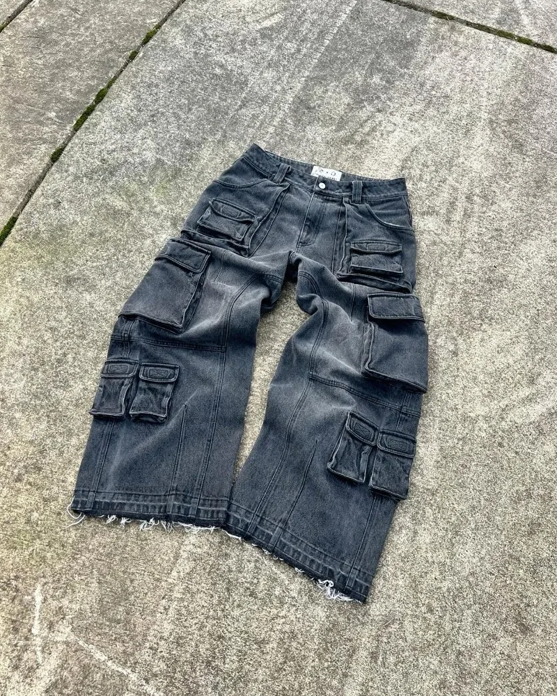 Nieuwe Amerikaanse High Street Gewassen Jeans Gothic Punk Harajuku Oversized Losse Mode Straat Trend Veelzijdige Rechte Overalls Mannen