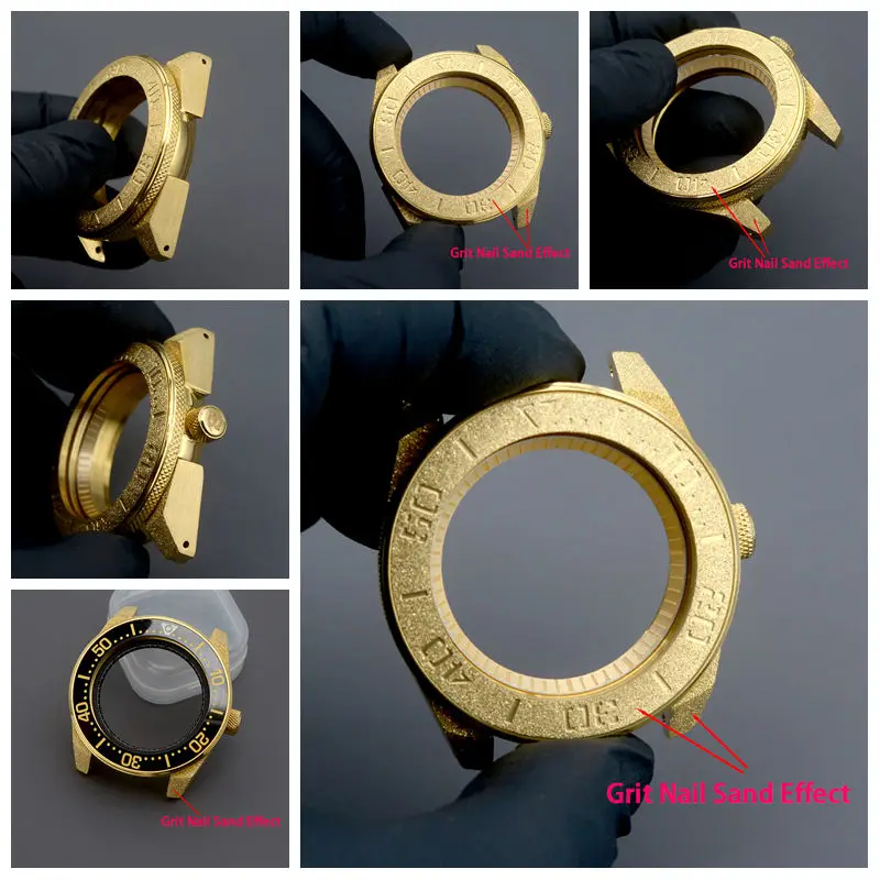 Mod Samurai Gold Grit Nail Sand Effect Watch Case Sapphire Glass 100M Fit NH34 7s26 4R35 4R36 NH35 NH36 for King Samurai Series