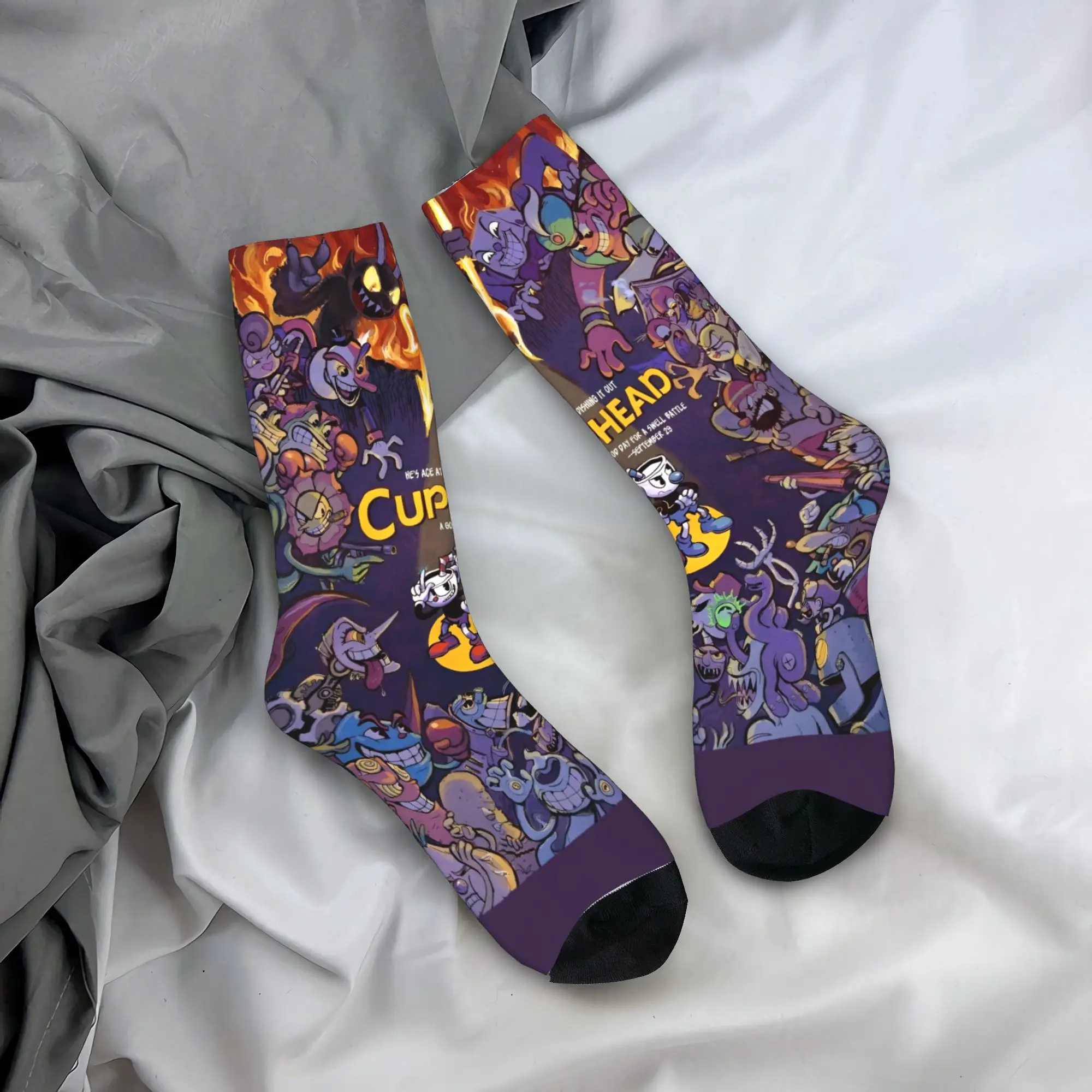 

Мужские носки Cuphead, чулки с героями мультфильмов, нескользящие качественные носки, осенние спортивные носки для бега в стиле ретро
