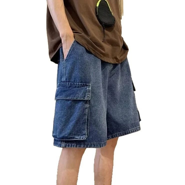 

2026 Summer New Baggy Denim Shorts Fashion Casual Straight Harajuku Jeans Male Vintage Wash Drawstring Short Pants Streetwear