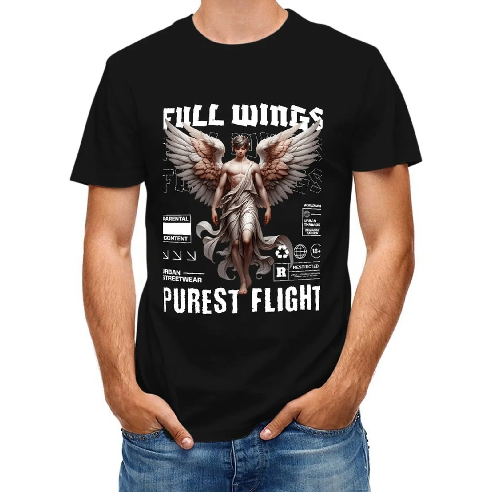 Angel Wing Graphic T Shirt Men Women Y2K Gothic Streetwear Tee Dark Aesthetic Vintage Print Short Sleeve Oversized Casual Unisex Summer Top Fashion Clothing