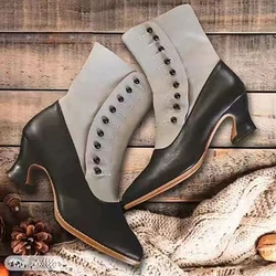 Mixed Colors SLIP-ON Women's Short Boots With Pointed Irregular Heels Round Pearl Buckle Street Trend Autumn Ankle Boots