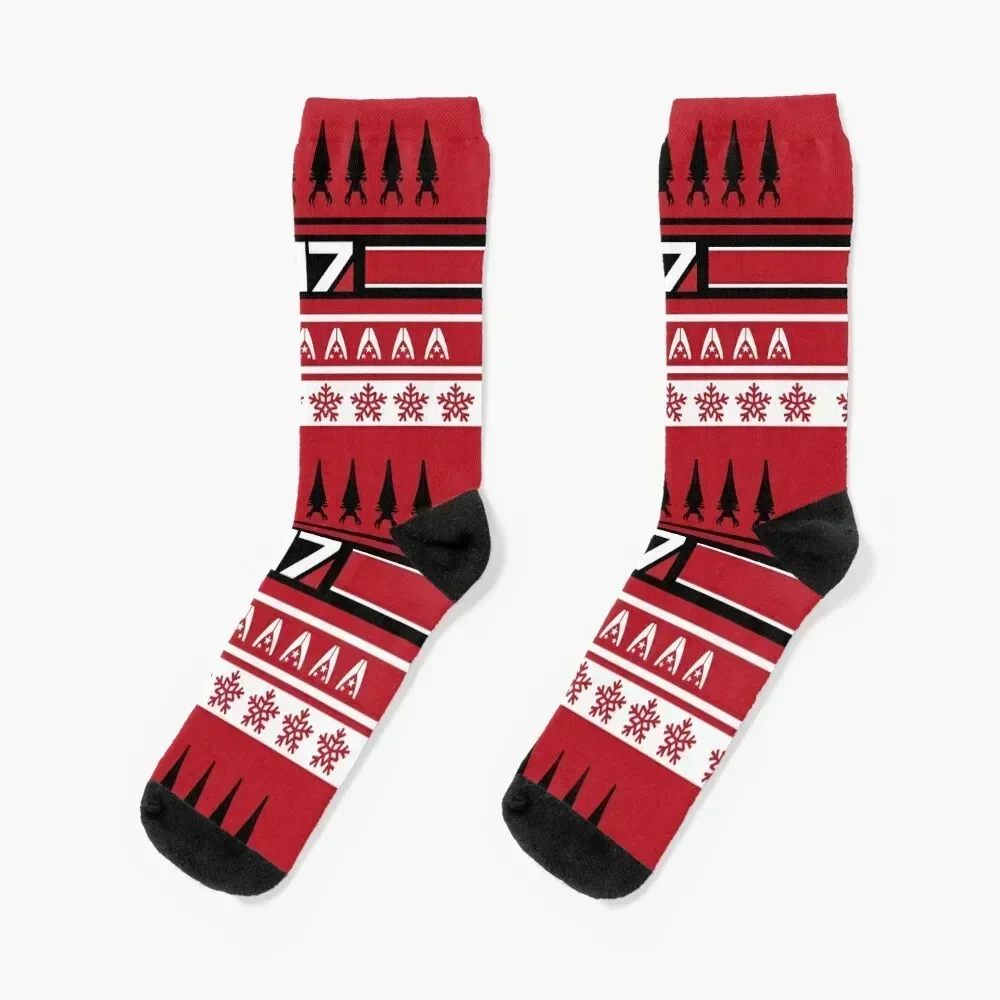 

RED Mass Effect N7 Christmas Socks Running retro Non-slip men cotton high quality Boy Socks Women's