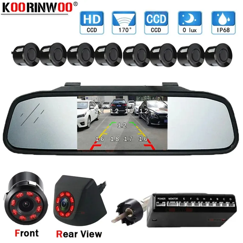 

Koorinwoo Parktronic For Car alarm Radar detector 4 Parking sensors 8 Reverse start stop With Mirror monitor Rear camera Front
