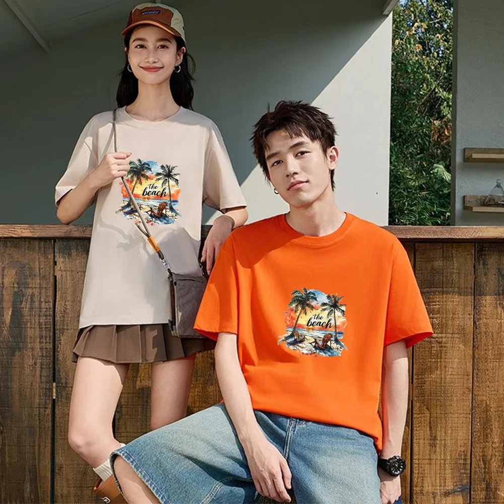 Beach Sunset Coconut Tree Printed T Shirt Breathable Fabric S-XXL Personalized Custom Aesthetic Graphic Top Unisex Fit Casual Sh
