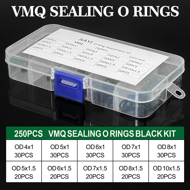 Silikon-O-Ring-Set, CS1 mm/1,5 mm, schwarz, 4/5/6/7/8/10 mm, ölbeständige Dichtungen für Wasserhahn- und Sanitärreparatur-Ersatzteile