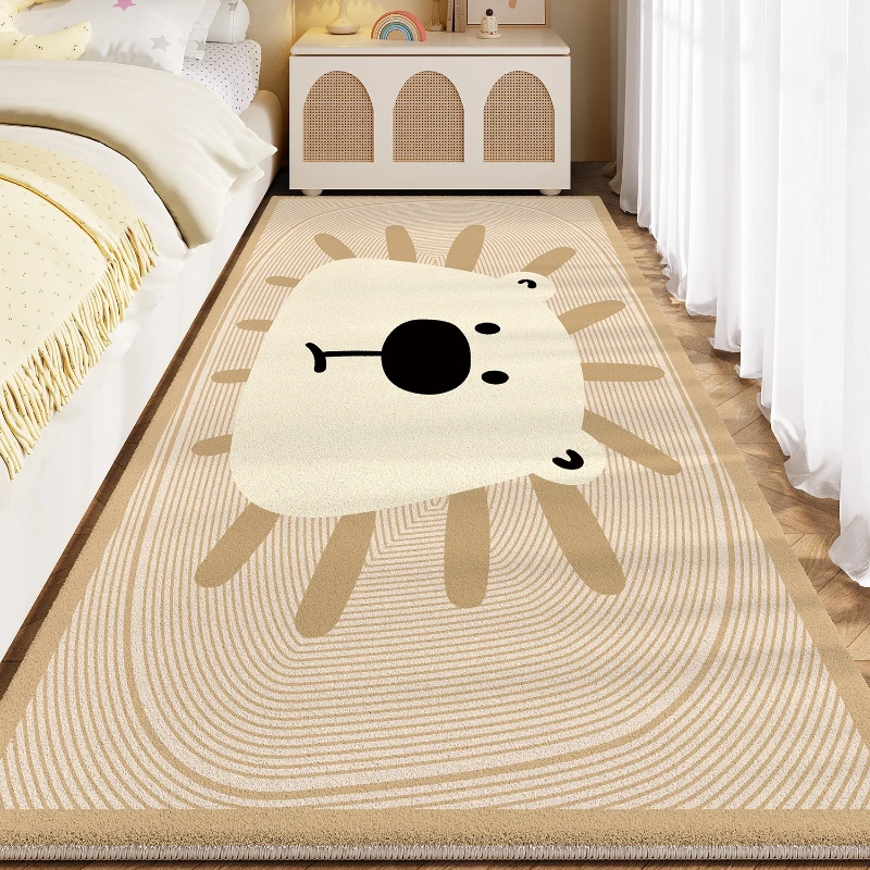 Cartoon Style Bedroom Decor Line Carpet Thicken Plush Carpets for Living Room Fluffy Soft Bedside Floor Mat Washable Lounge Rug