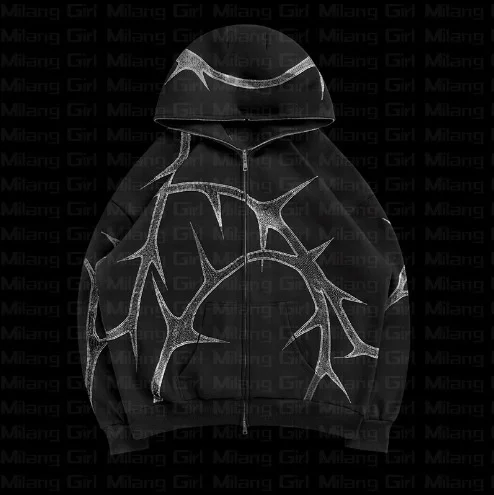 Hip Hop Rhinestone Print Hoodies Pants Suit Men Women Streetwear Fashion Y2k Zipper Hoodie Jacket Gothic Autumn Loose Sweatshirt