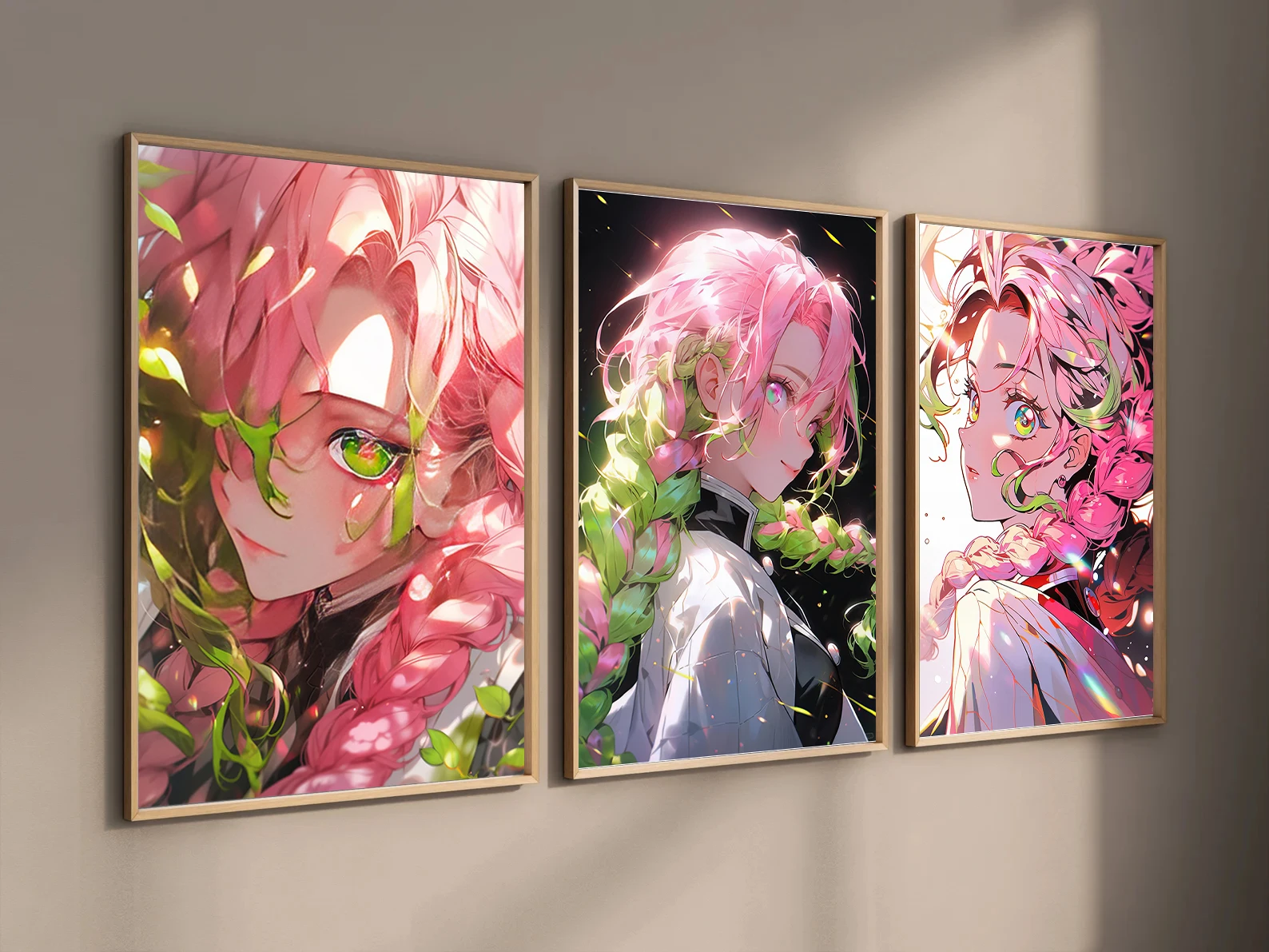 Póster autoadhesivo Mitsuri Kanroji D-Demon Slayer, papel tapiz de Anime Tanjiro, figuras HD, decoración del hogar, pintura, regalo para niños