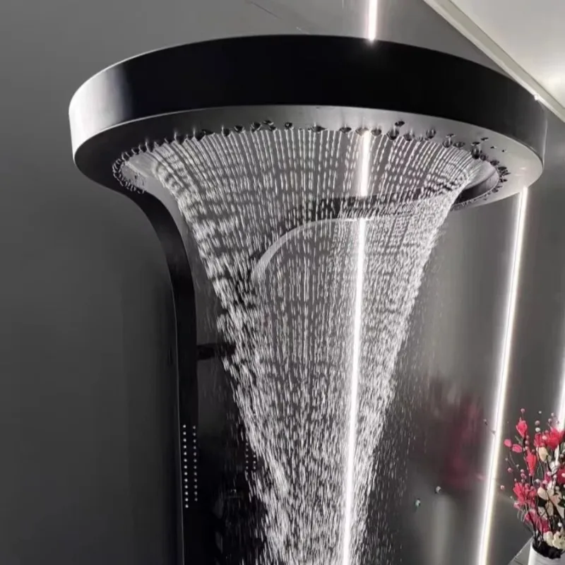 Modern Black Rainfall Shower Panel Tower System Multi-Function Bathroom Shower Head with Waterfall Spray and Handheld Shower