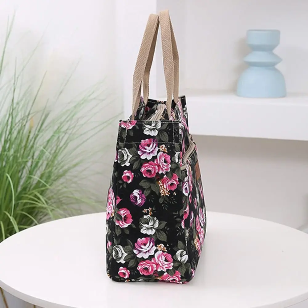 

Portable Portable Floral Print Tote Bag Large Capacity Ethnic Style Casual Handbag Zipper Fabric Mommy Bag For Mom