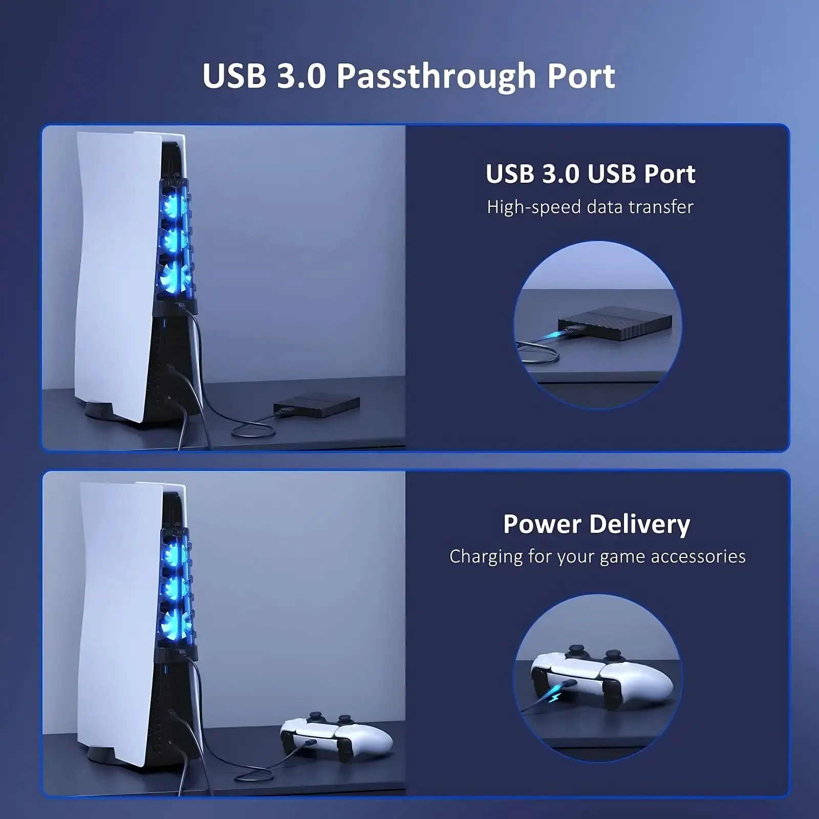 Für PS5-Zubehör, Lüfter mit LED-Licht für PS5, beide Scheiben und digitale Ausgaben, Gaming-Zubehör, Kühlsystem