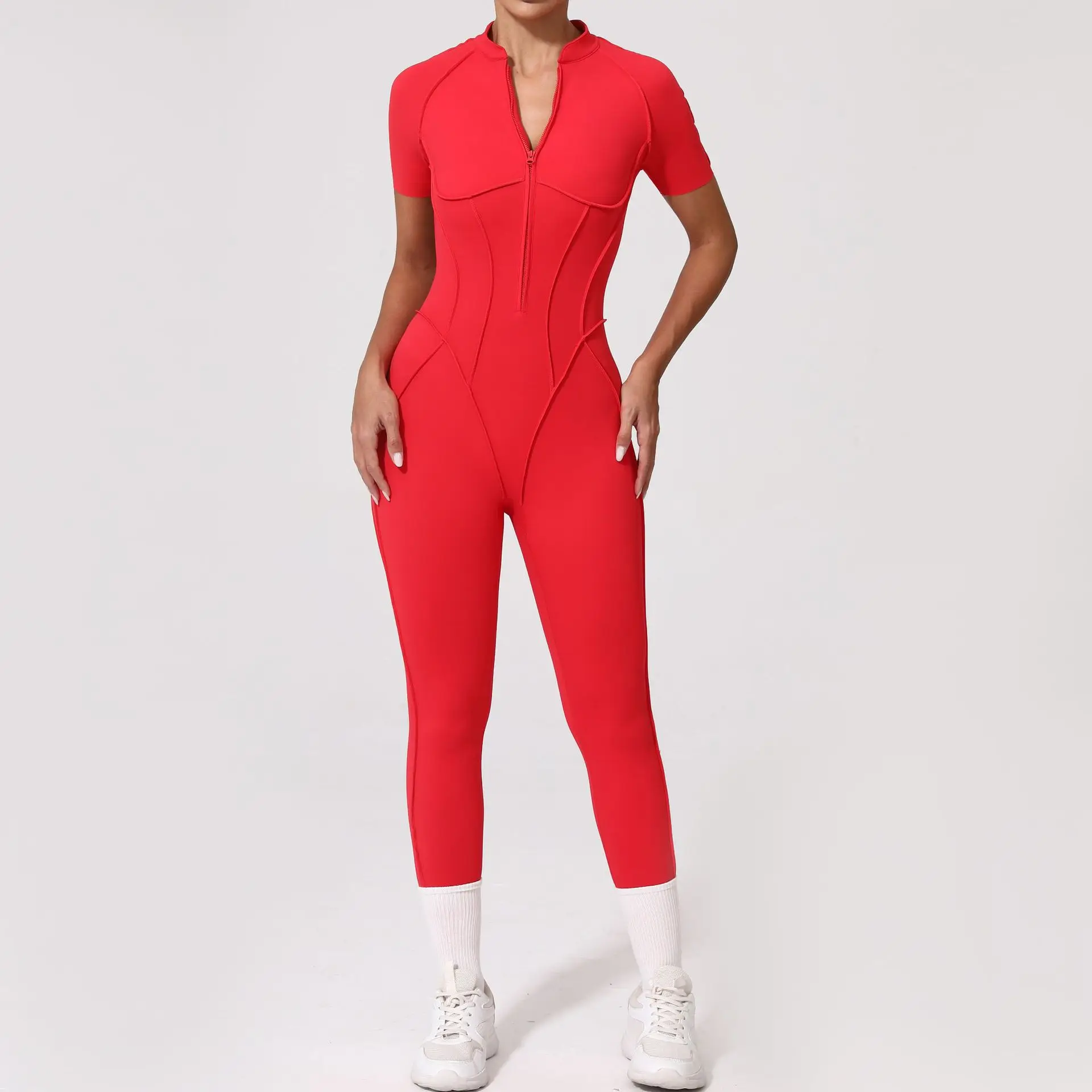 

Women's Gym Jumpsuits Fitness Sports Rompers Zipper Scrunch Tracksuit Yoga Workout Overalls Clothing for Women