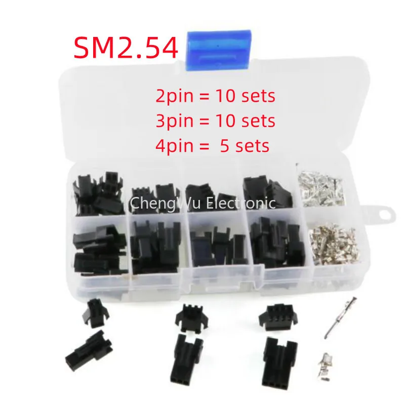 25sets SM2.54 2p/3p/4p 2.54mm Pitch Female and Male Header Cable Connector with Terminal SM2.54 Kits