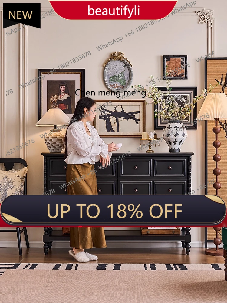 

P178 French retro solid wood chest, living room wall storage, medieval entrance side cabinet, partition side cabinet