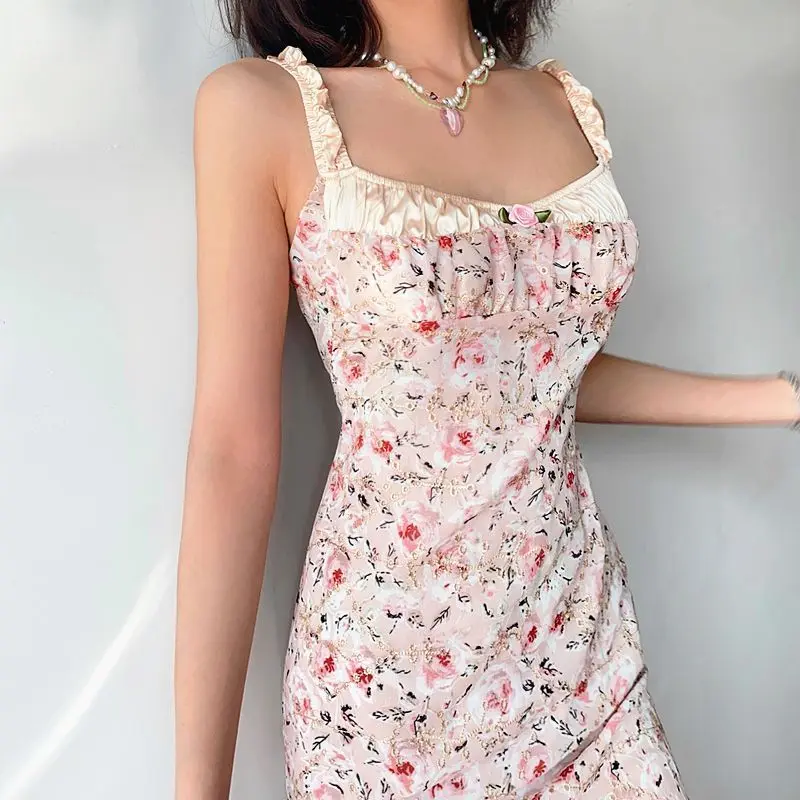 Simple Trendy Women's Clothing Summer New European and American Fashion Printing Sleeveless Versatile Casual Mid Length Dresses