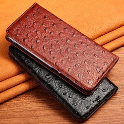 Ostrich Veins Genuine Leather Flip Cover Case For Samsung Galaxy Note 8 9 10 Plus Note20 Ultra 5G Magnetic Cases