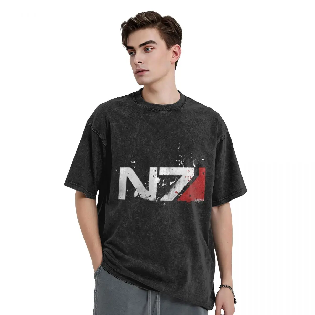 Mass Effect Distressed N7 T-Shirt graphics summer tops anime figures graphic t shirt vintage heavy weight t shirts for men