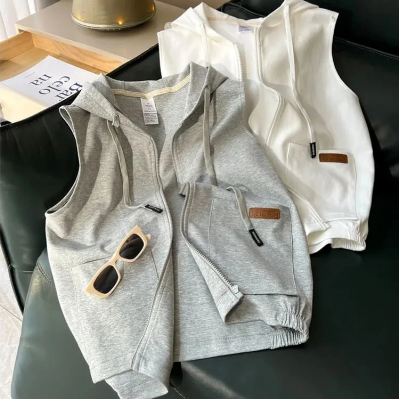 

Женский спортивный жилет без рукавов с капюшоном на шнурке, модный универсальный топ для весны и осени