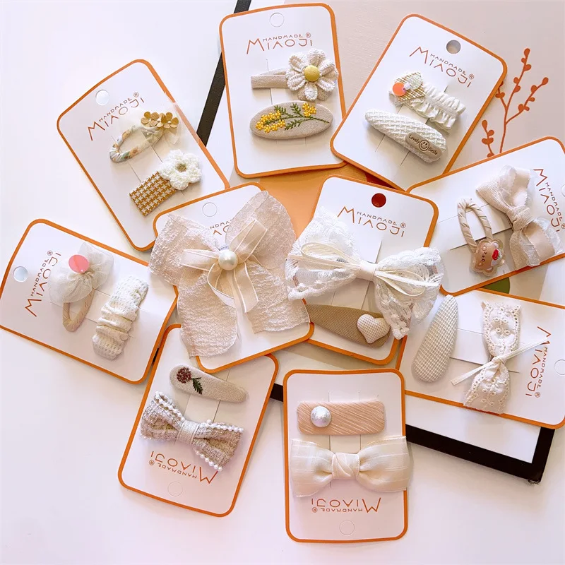 2 teile/satz Mädchen Stoff haarspangen mädchen Baby niedlichen Bogen haarspange Kinder Blumen haarklammer Spitze Stickerei Haarnadeln und Clips Haarschmuck – Detail 5