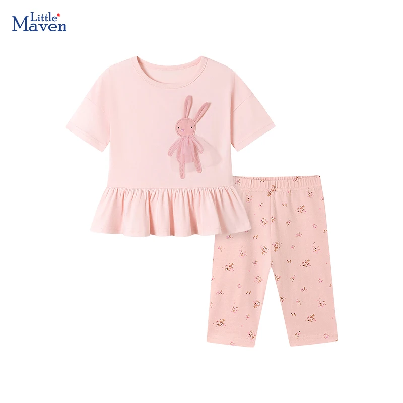 

Little maven Children's Clothing Kids Clothes 2026 Summer Cotton Sets Cartoon Rabbits T Shirts Tops+Pants Baby Girls