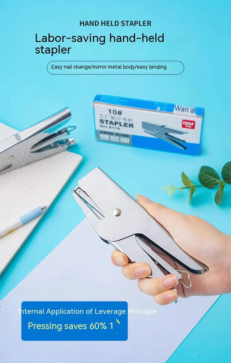 1Set Stapler Genggam Logam Buku Stapler Besar Tanpa Staples Stapler Kertas Staples Gratis Stapler Tanpa Jarum Perlengkapan Sekolah