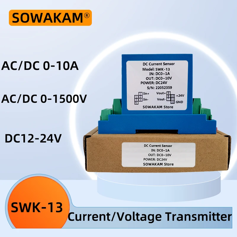 K13 AC Current Voltage Transmitter 0-100mA 1A 5A 10A Input  1000V 0-10V 4-20mA DC24V Power Supply DC Analog Signal Converter