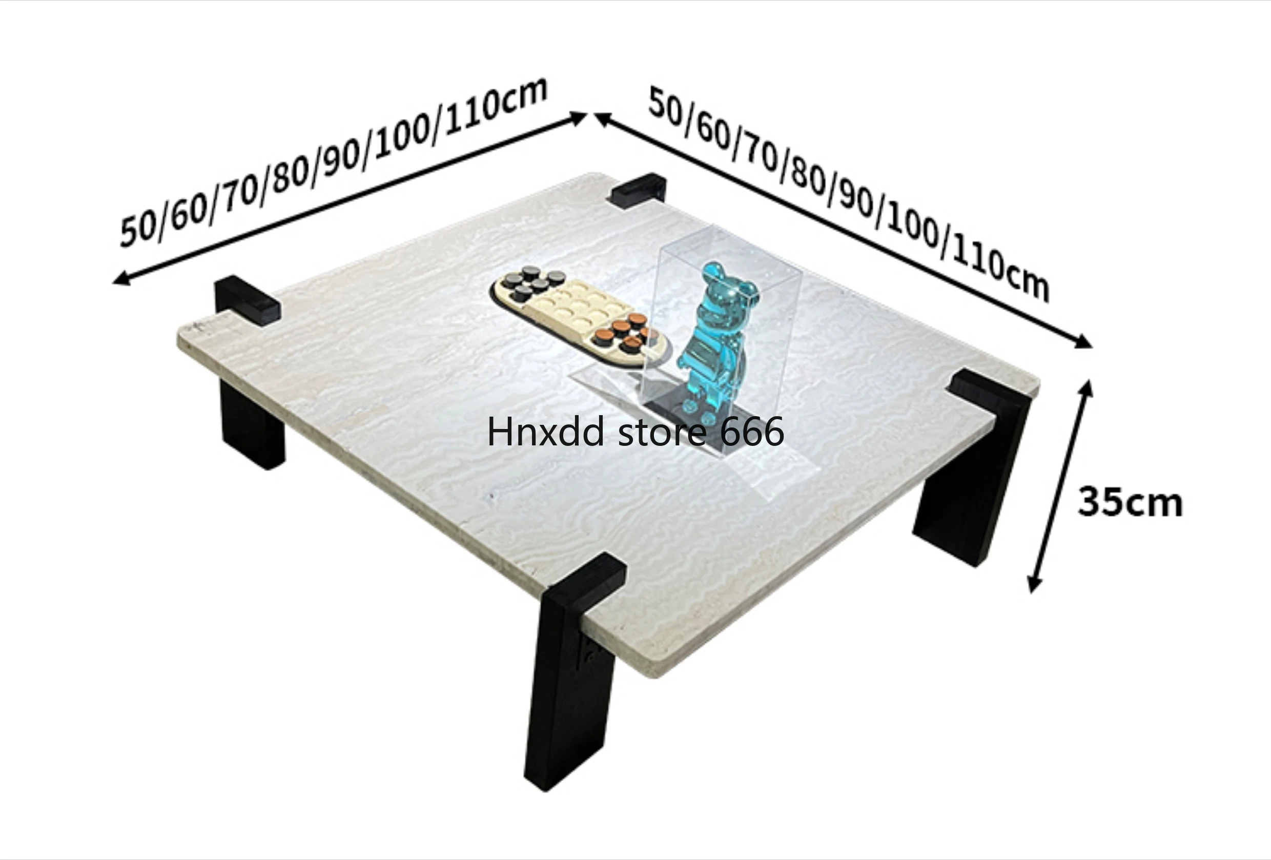 Natural travertine coffee table solid wood square living room home high-end Bulgari marble table