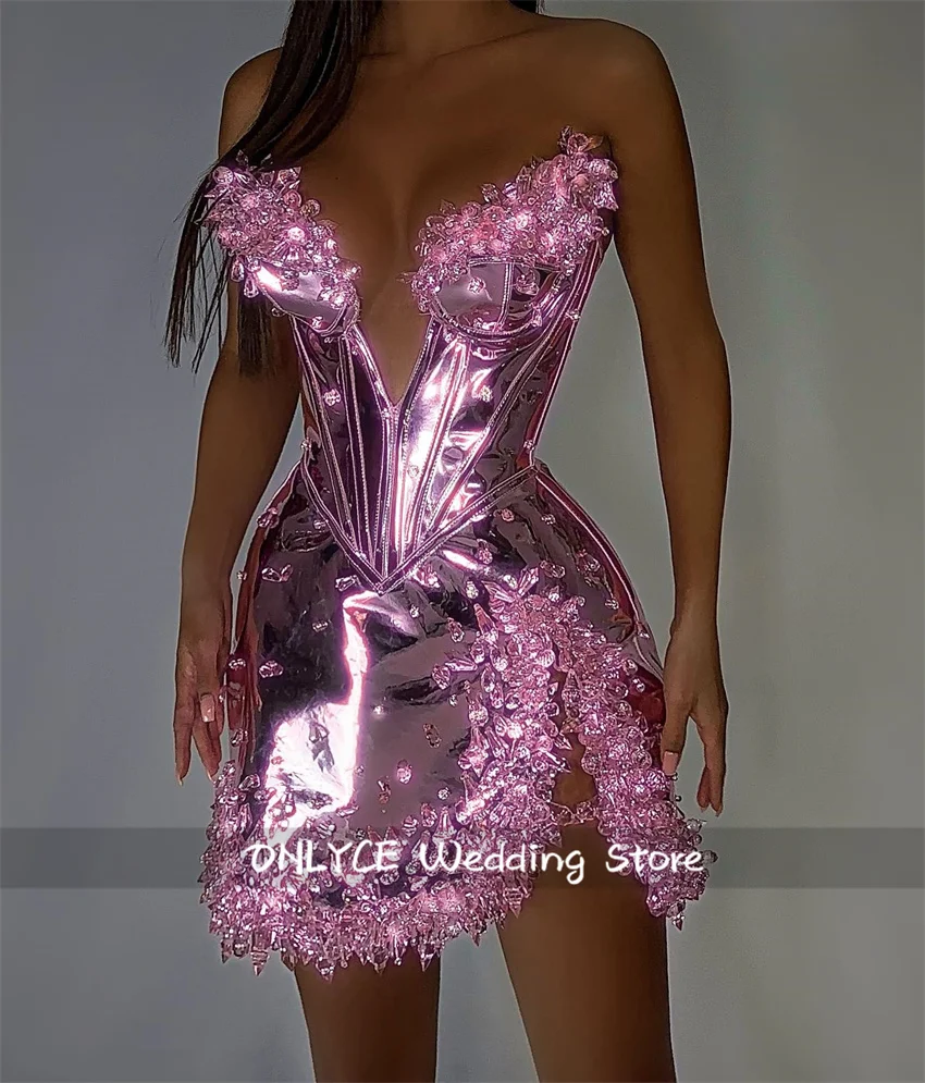 Sparkly Silver Sweetheart Short Prom Bead Crystal Rhinestones Cocktail Dress Vestidos De Festa Leather Birthday Dress Customized