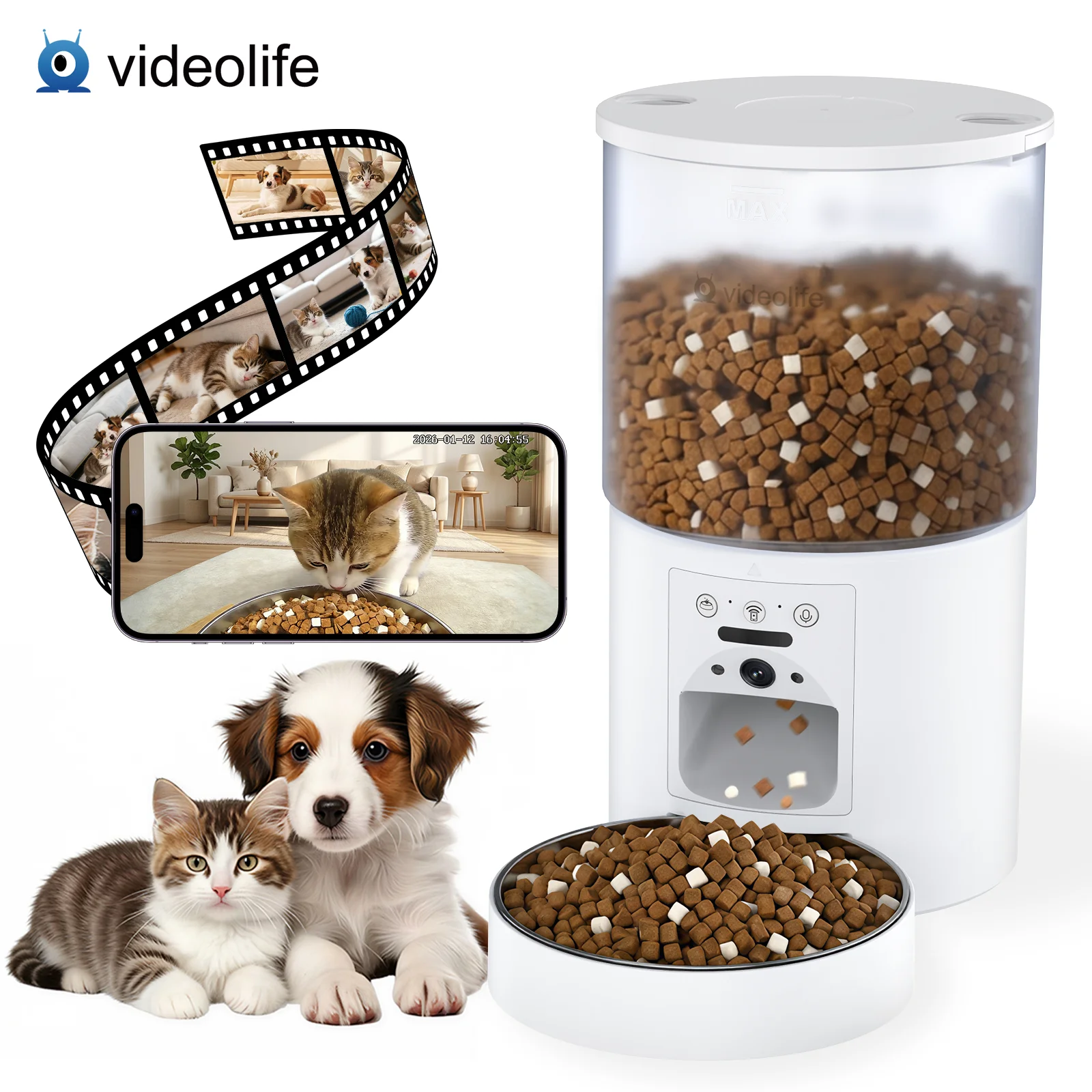 

Videolife 4L Smart Automatic Cat Feeder With Camera Cat Dry Food Video Dispenser Pet Smart Voice Recorder Auto Feeder For Dog