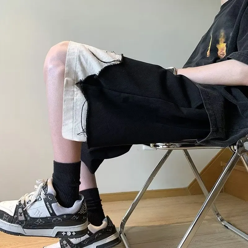 2024 Cargo Shorts Big Pockets Men American Streetwear Loose Y2K Hip-hop Straight Wide-leg Jogger Knee Length TrousersMen Shorts