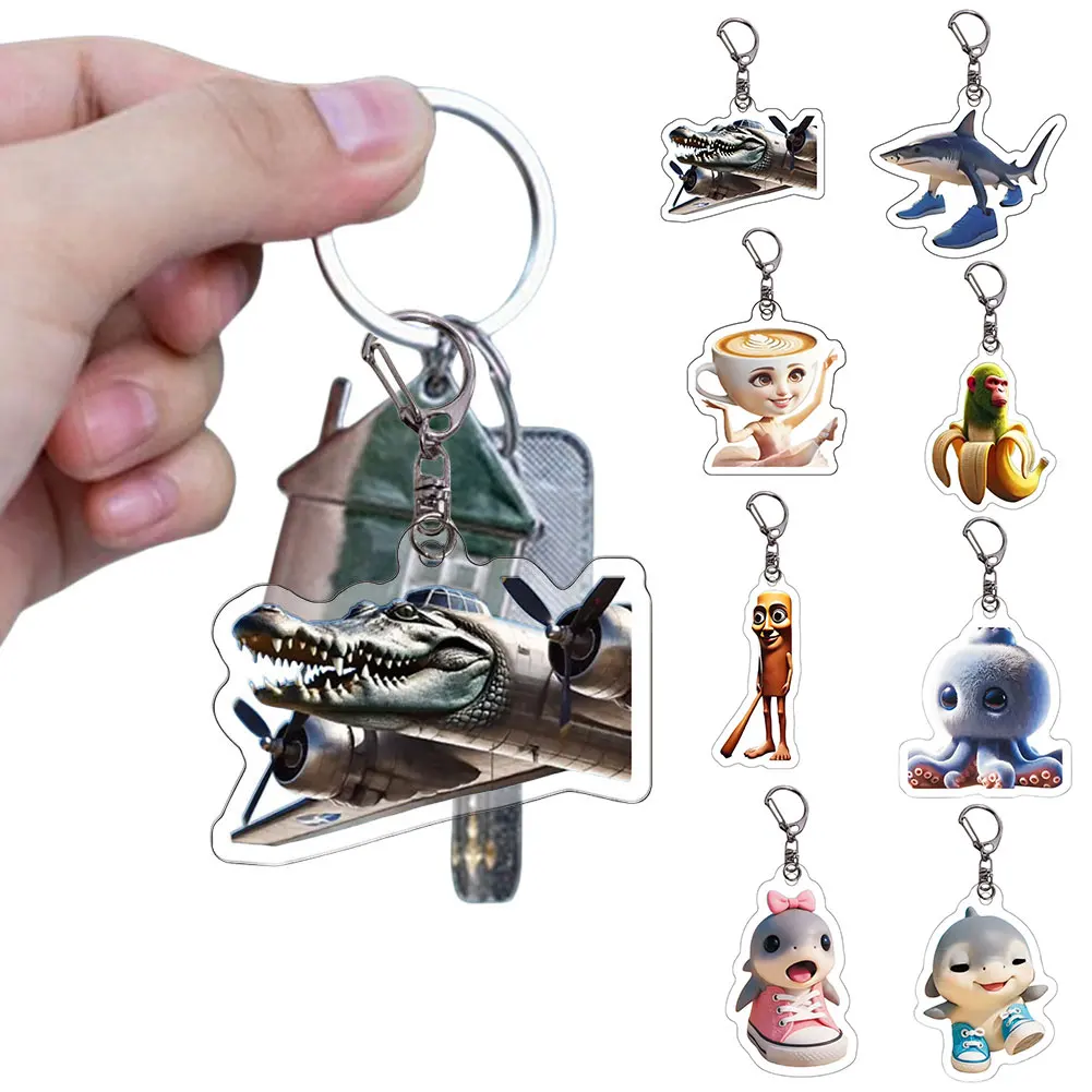 Creative Animals 2D Flat Acrylic Key Ring Hanging Pendant Backpack Pendant Fans Gift Charming Bag Accessory
