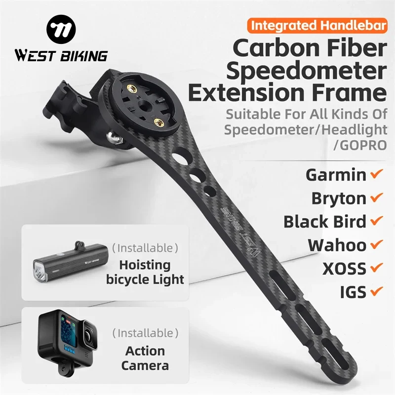 

WEST BIKING Carbon Fiber Bicycle Computer Holder Ultralight Bike Speedometer Extension Frame Adjustable Headlight Bracket