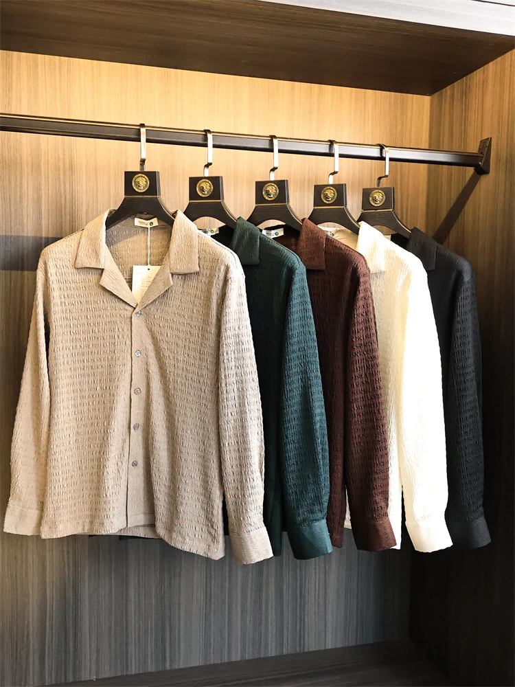 

Premium Texture Fabric Cuban Collar Long Sve Loose Fit Men's irt Outerwear Summer Casual Retro Sle Breathable Moisture...