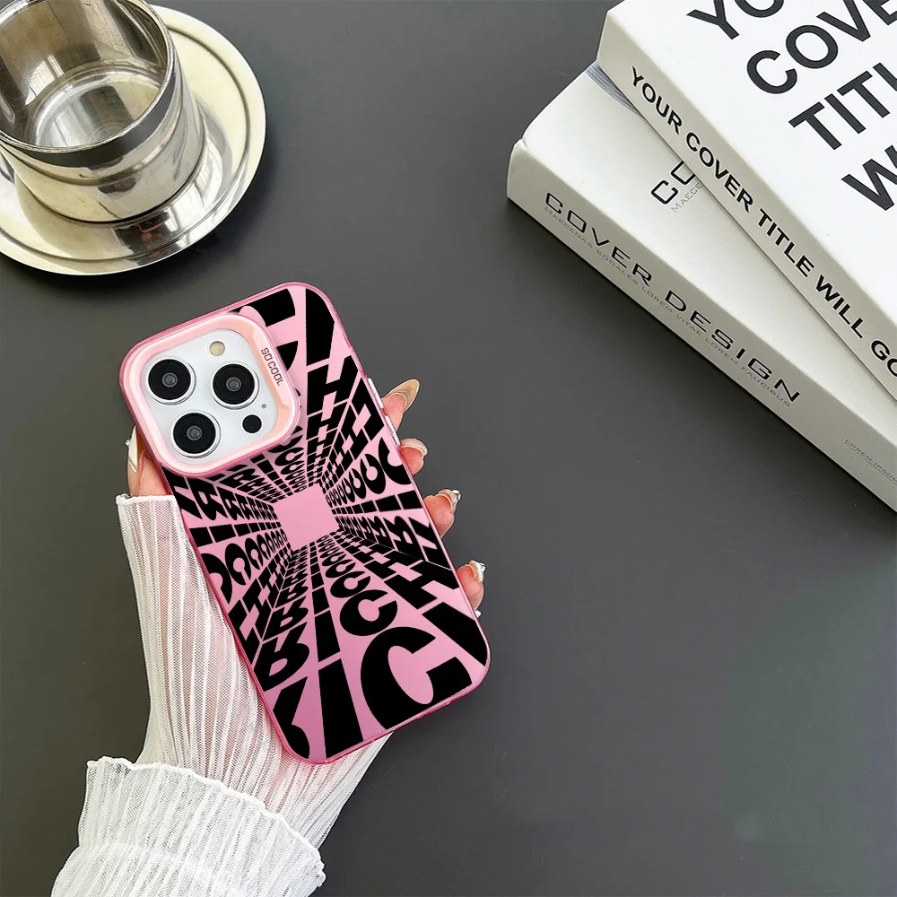 Creatieve Engels Rijke Telefoon Case Voor Iphone11 12 13 14 15 16 Pro Max Plus Fashion Laser Kleurrijke Zilver Imd Cover