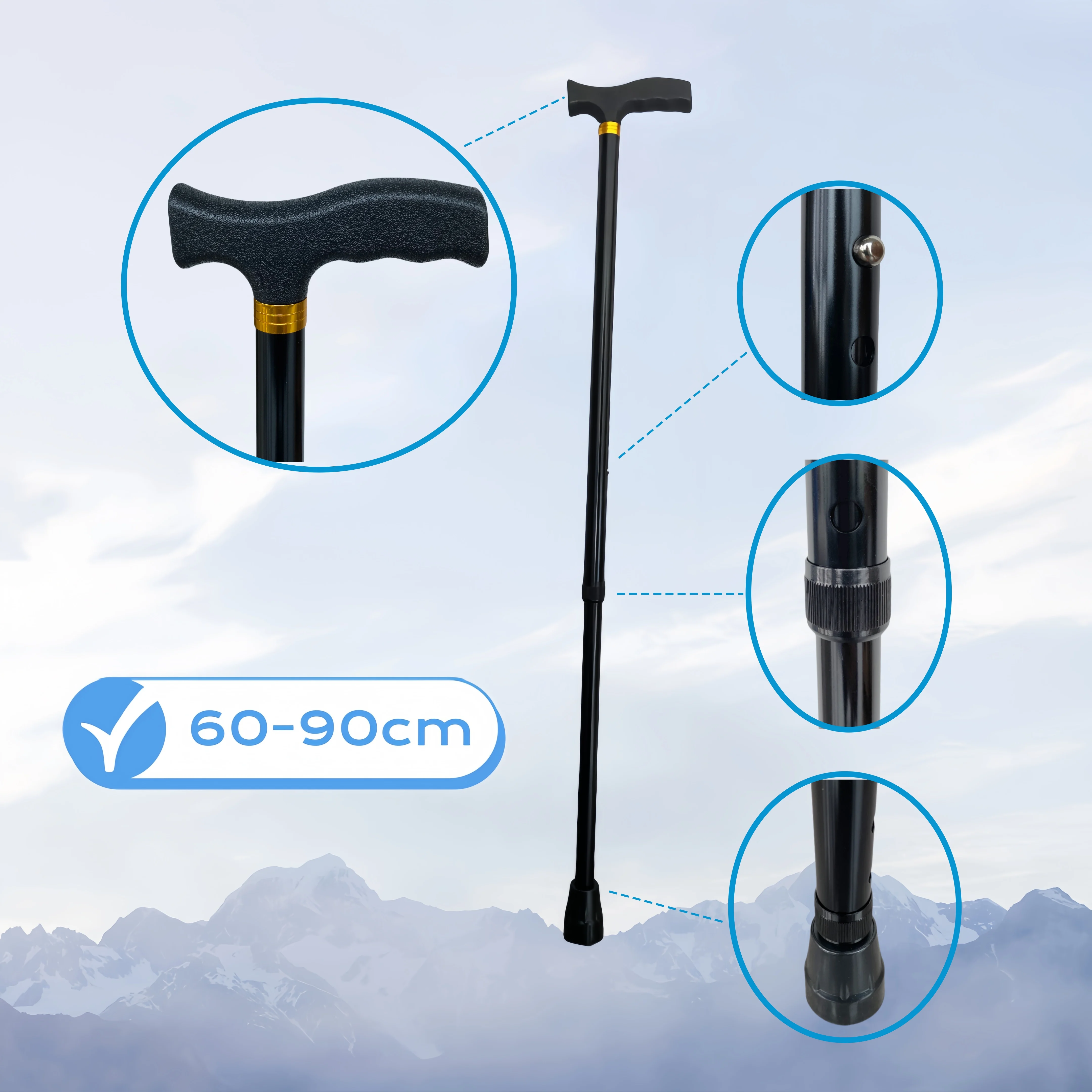 Aluminum Telescopic Crutch 60-90cm Retractable Walking Sticks Trekking Poles for Old Man Elegant Cane for the Elderly Grandpa